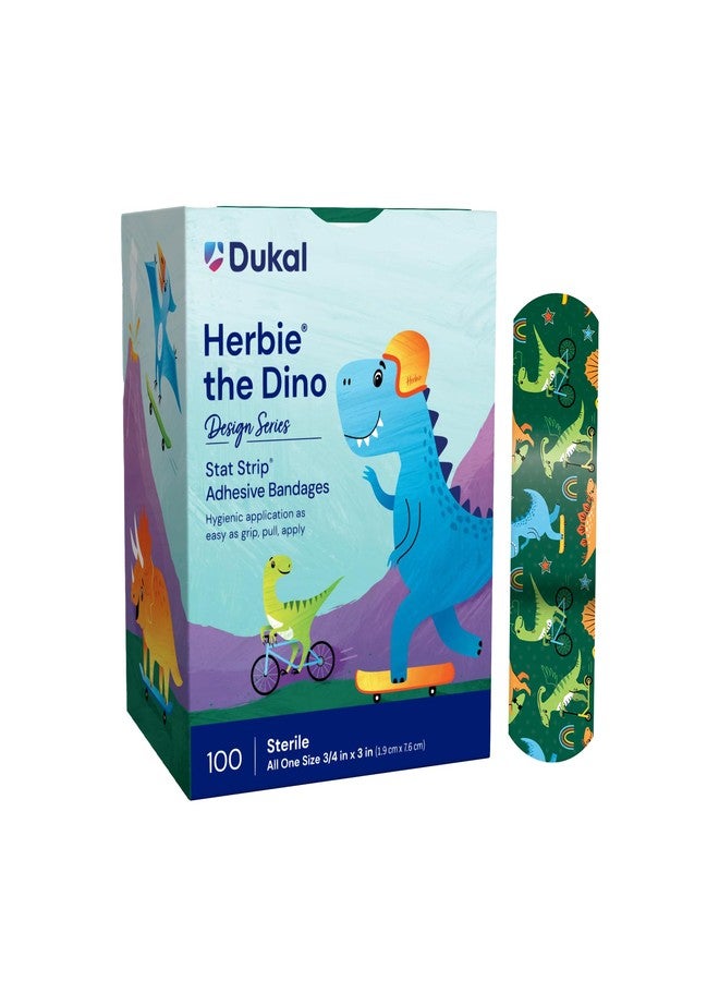 dukal Stat Strip Kid Design (Herbie The Dinosaur) Plastic Adhesive Bandage Sterile .75 x 3 100 per Box - Image 2